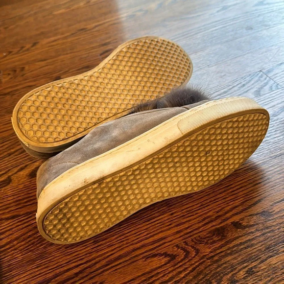 Sam Edelman Leya gray suede faux fur puff ball pull on sneakers. Size 8.5. - Picture 5 of 6